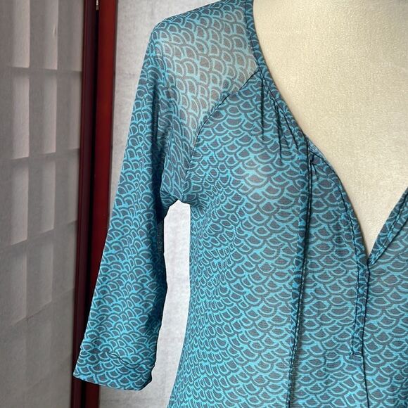 Anthropologie Weston Wear Blue & Grey Geometric Sheer Blouse (Small) - Picture 5 of 9